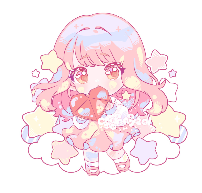 1girl, :o, absurdres, ankle_socks, artist_name, brown_eyes, chibi, chunnyeol