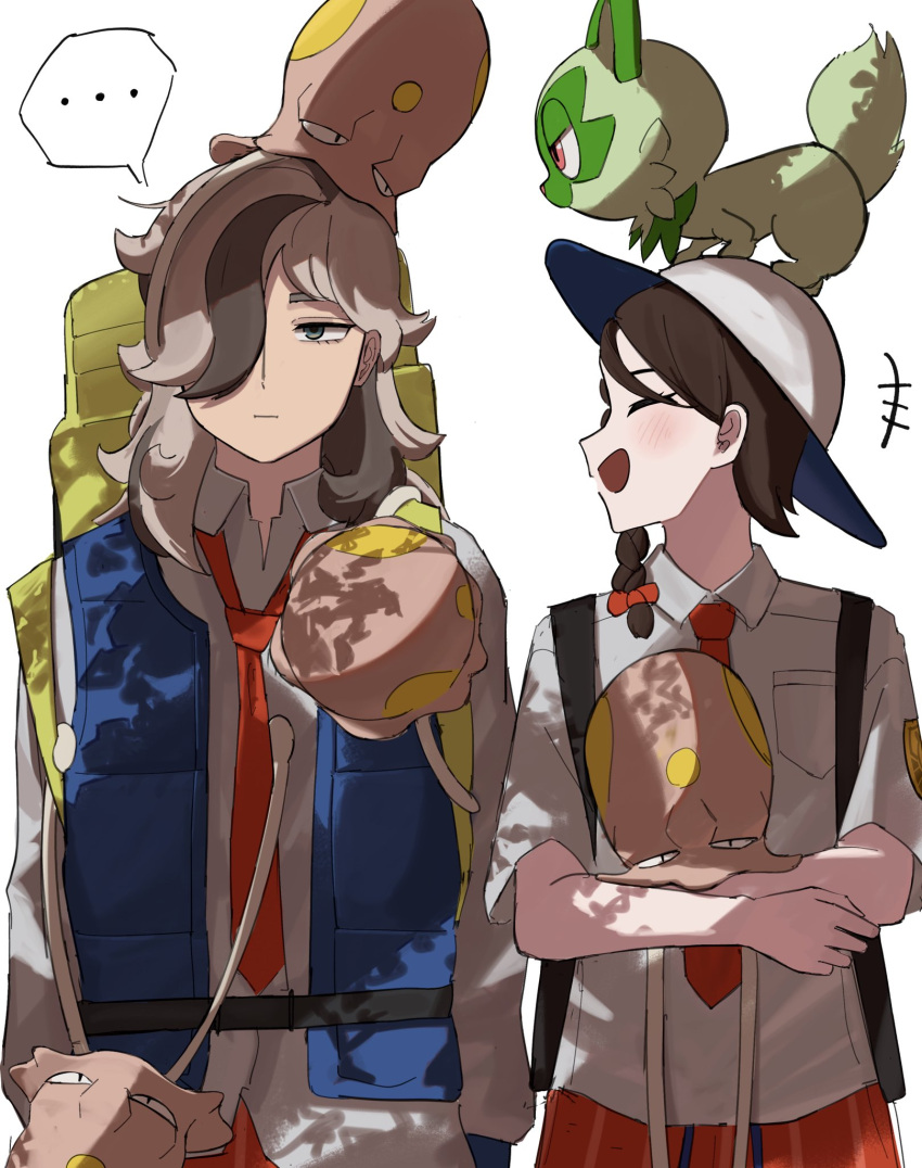 +++, ..., 1boy, 1girl, :d, arven_(pokemon), backpack, bag