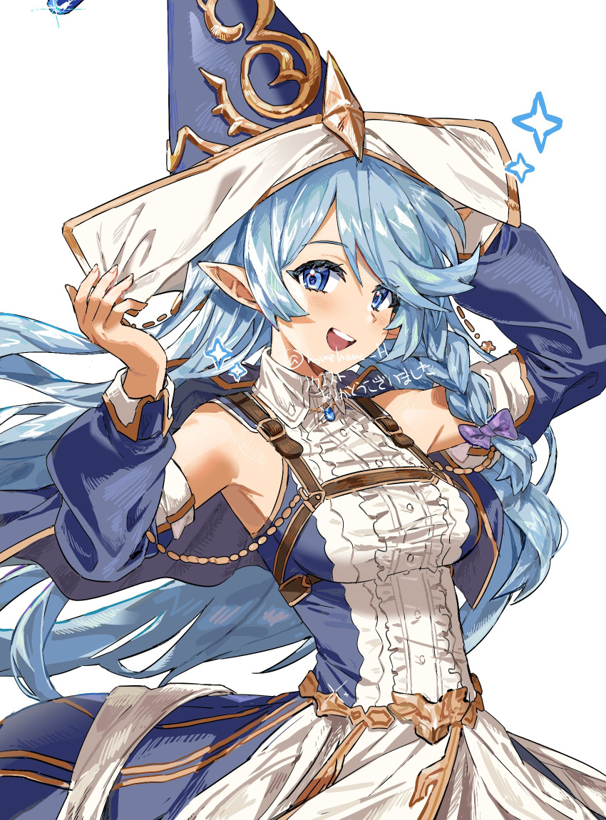 1girl, armpits, blue_dress, blue_eyes, blue_hair, breast_strap, breasts, commission