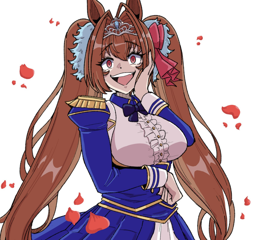 1girl, animal_ears, antenna_hair, arm_under_breasts, black_bow, black_bowtie, bow, bowtie