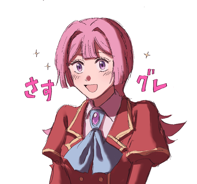 1girl, :d, akuyaku_reijou_tensei_ojisan, anna_doll, ascot, blue_ascot, blush, double-parted_bangs