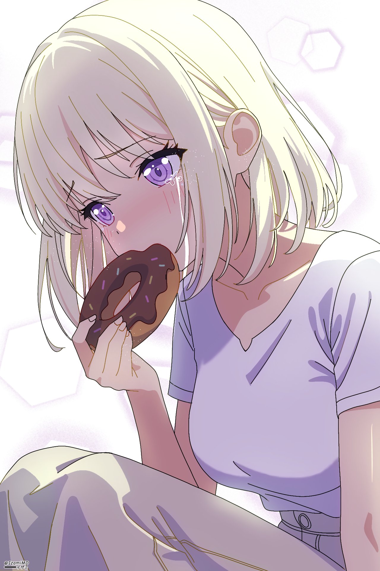 1girl, bang_dream!, bang_dream!_it's_mygo!!!!!, blonde_hair, breasts, chocolate_donut, crying, crying_with_eyes_open
