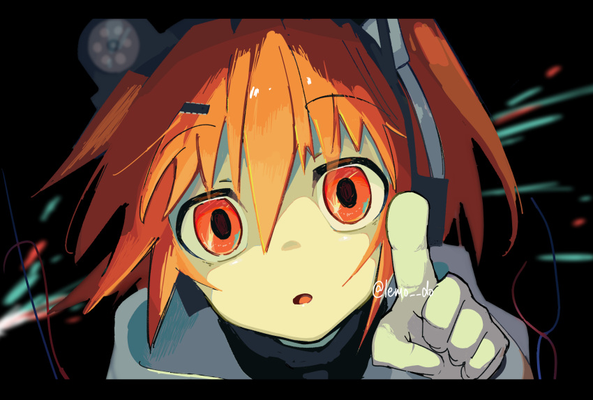 a.i._voice, adachi_rei, black_background, black_sweater, expressionless, gloves, hair_ornament, hair_ribbon