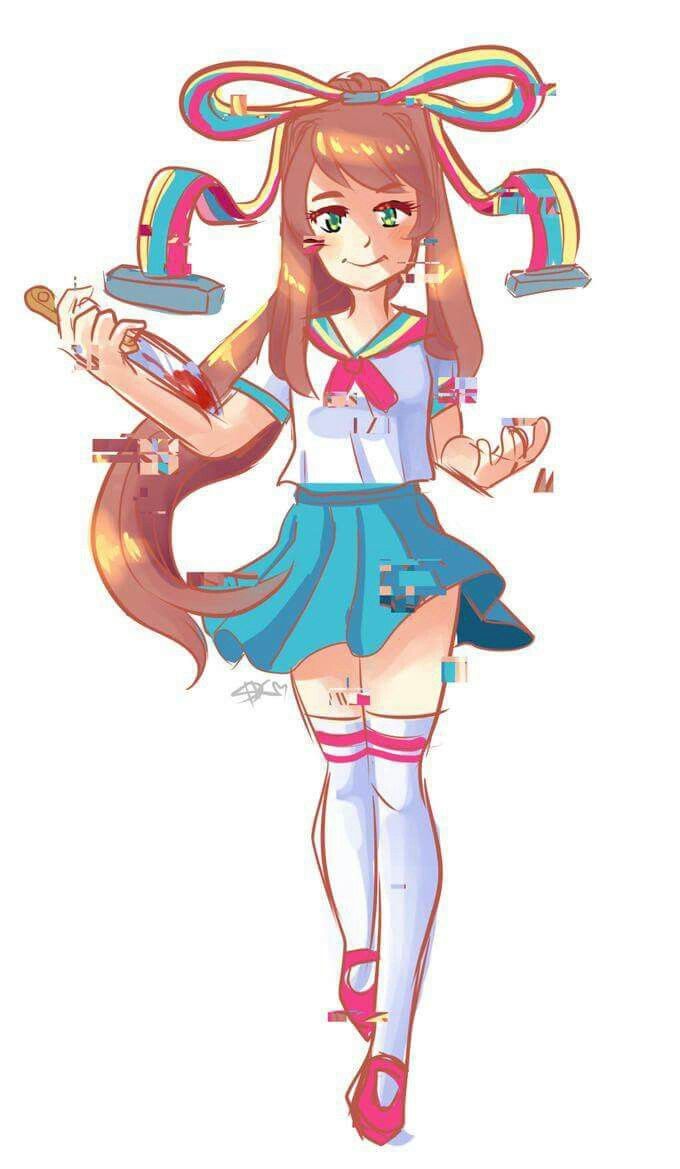 1girl, artist_request, cosplay, doki_doki_literature_club, giffany, giffany_(cosplay), gravity_falls, hair_ribbon, long_hair, looking_at_viewer, monika_(doki_doki_literature_club), non-web_source, pleated_skirt, ribbon, ribbon_cable, school_uniform, shirt, short_sleeves, sidelocks, skirt, sleeve_cuffs, solo, source_request, very_long_hair, white_shirt
