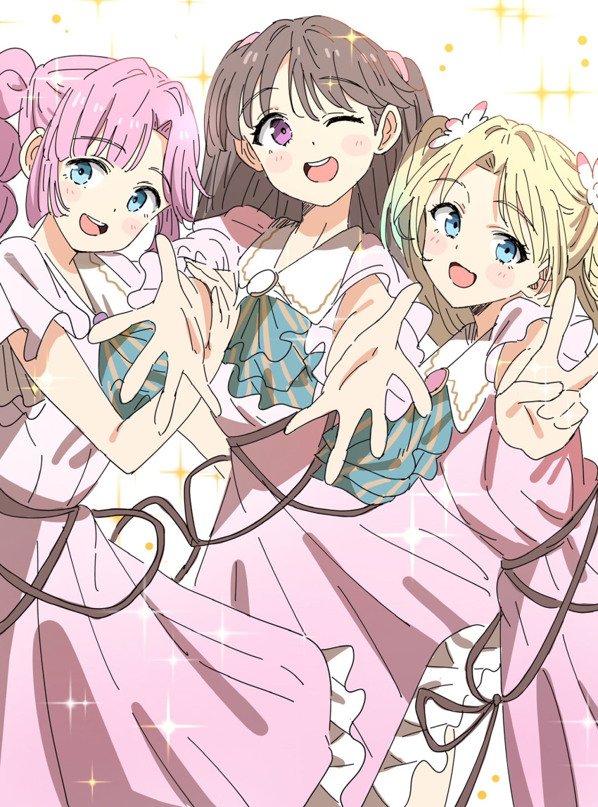 3girls, :d, ;d, anyoji_hime, ascot, bien_(djpwjd1), blonde_hair, blue_eyes