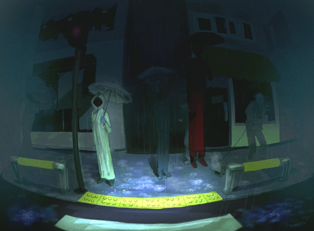 1boy, 1girl, building, burnoutmylif3, coat, crosswalk, fisheye, heroine_(homicipher)