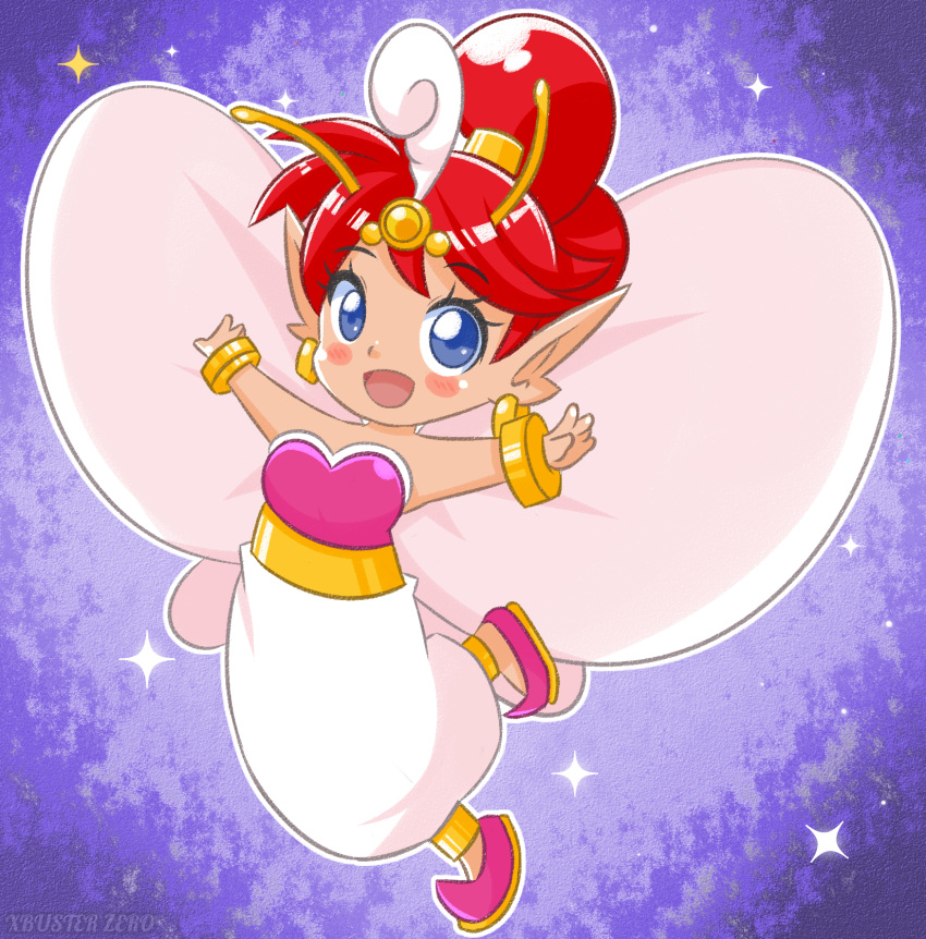 1girl, asha_in_monster_world, blush, chibi, fairy, fairy_wings, fantasy, game_console