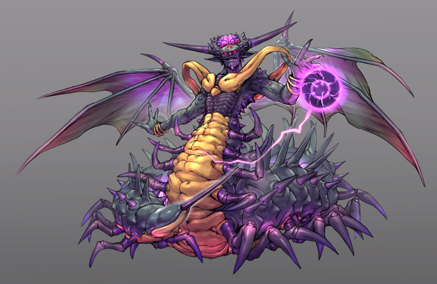 1boy, absurdres, bat_wings, black_horns, bracelet, colored_skin, commentary_request, dragon_quest