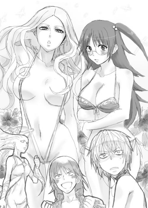aiwass, archangel_gabriel, choker, ino1, inoichi, kakine_teitoku, kazakiri_hyouka, monochrome, sling_bikini, swimsuit, thumbs_up, to_aru_majutsu_no_index