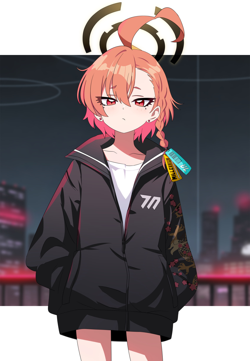 1girl, absurdres, ahoge, black_jacket, blue_archive, braid, collarbone, halo
