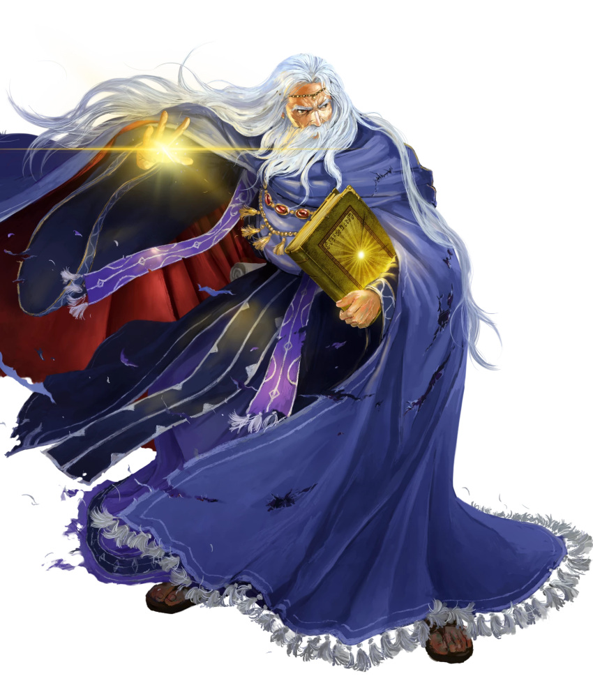 1boy, athos_(fire_emblem), beard, blue_robe, book, circlet, damaged, facial_hair