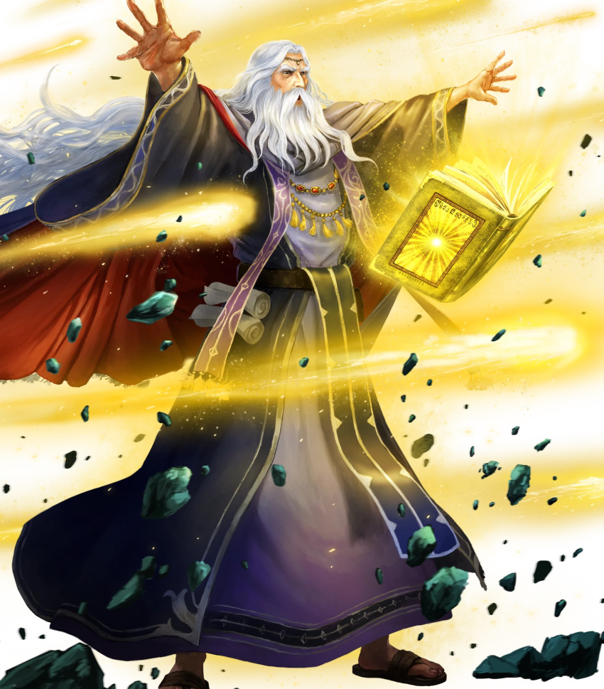 1boy, athos_(fire_emblem), attack, beard, blue_robe, book, circlet, facial_hair