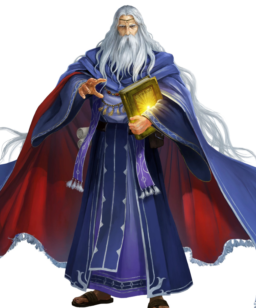 1boy, athos_(fire_emblem), beard, blue_robe, book, circlet, facial_hair, fire_emblem