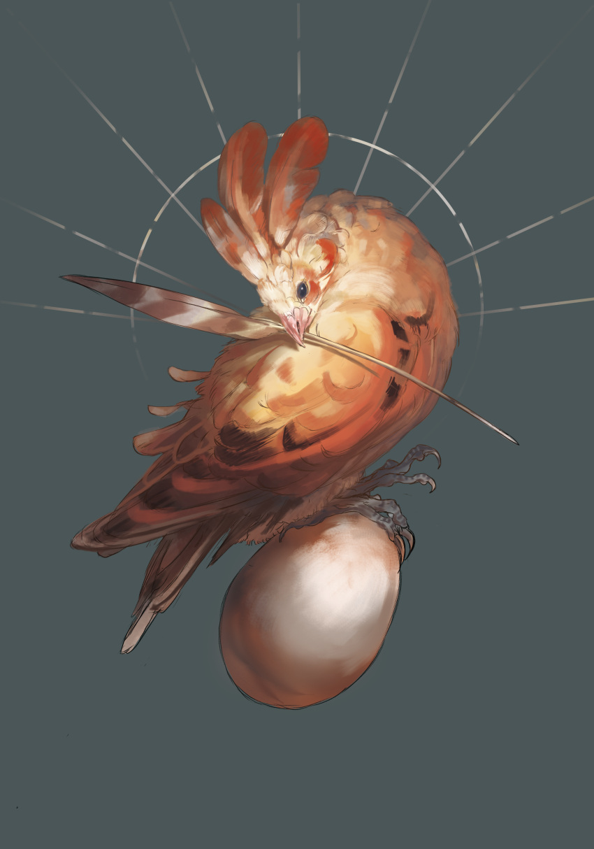 absurdres, animal_focus, bird, egg, feathers, full_body, grey_background, highres