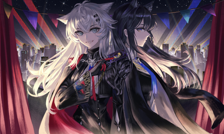 absurdres, animal_ear_fluff, animal_ears, arknights, black_cape, black_gloves, black_hair, black_jacket