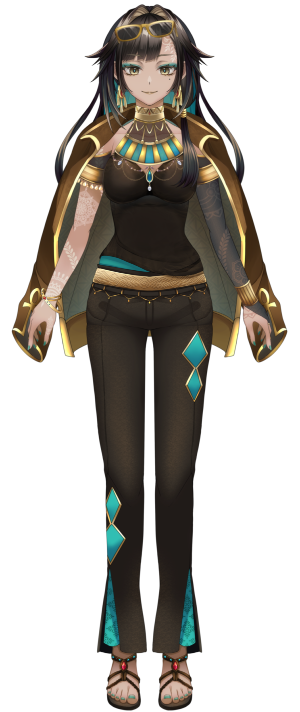 1girl, anu_ochre, aqua_eyeshadow, aqua_gemstone, aqua_hair, aqua_nails, artist_request, black_hair