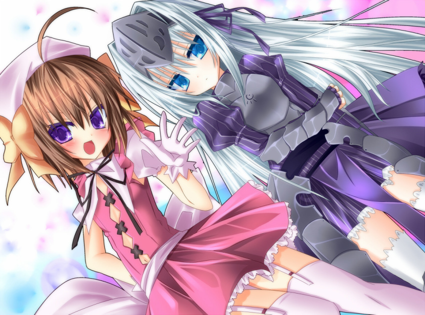 ahoge, armor, armored_dress, bad_id, breastplate, eucliwood_hellscythe, faulds, haruna_(kore_wa_zombie_desu_ka?)