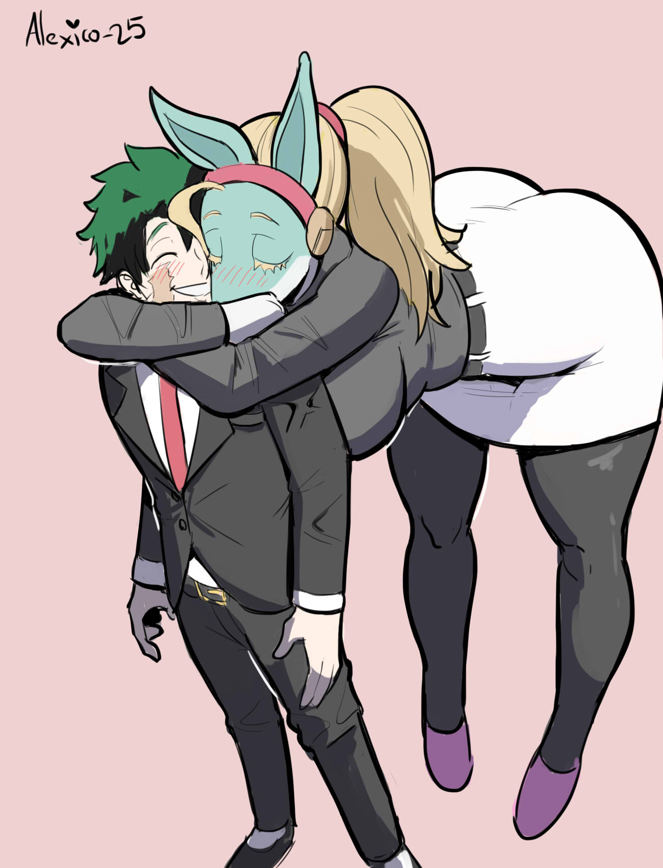 1boy, 1girl, ass, bent_over, blonde_hair, boku_no_hero_academia, closed_eyes, furry