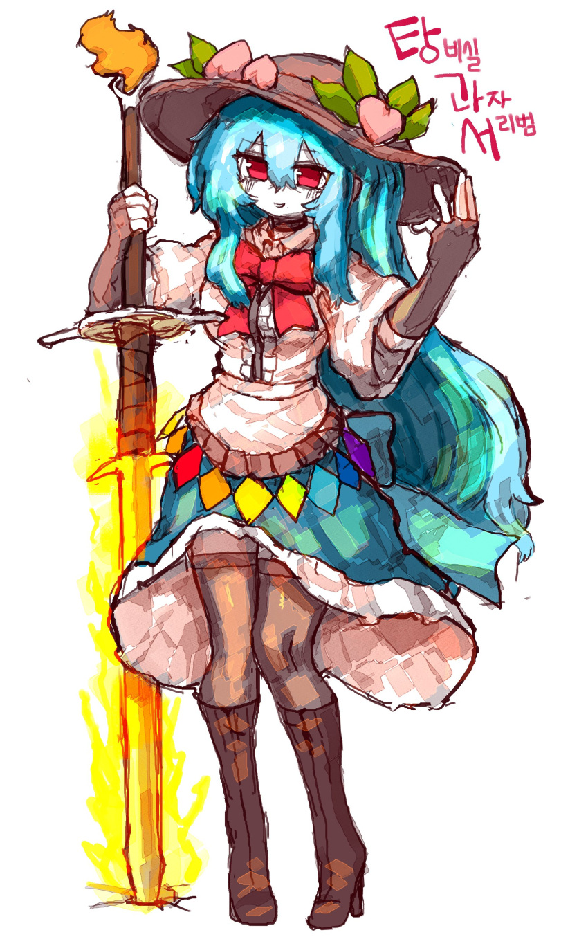 1girl, absurdres, black_gloves, black_hat, blue_hair, blue_skirt, bow, bowtie