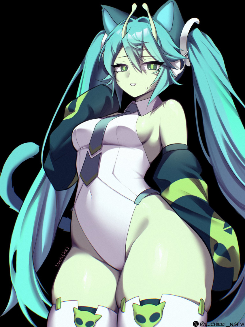 alien, animal_ears, breasts, cat_ears, cat_girl, cat_tail, detached_sleeves, glorpi_miku_(dyarikku)