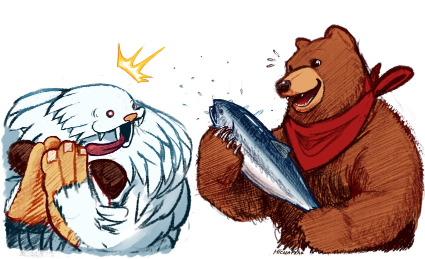 2boys, ^^^, animal, animal_ears, artist_name, bear_boy, bear_ears, brown_fur