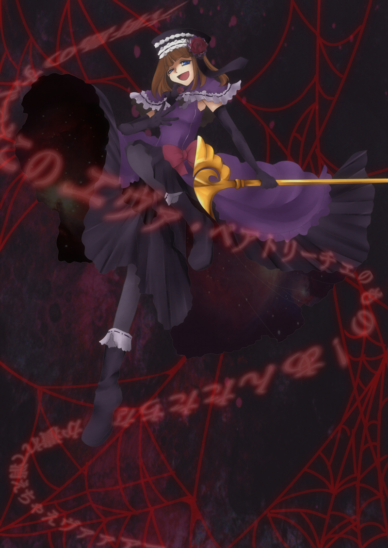 boots, dress, elbow_gloves, eva_beatrice, flower, gloves, hat, orange_hair