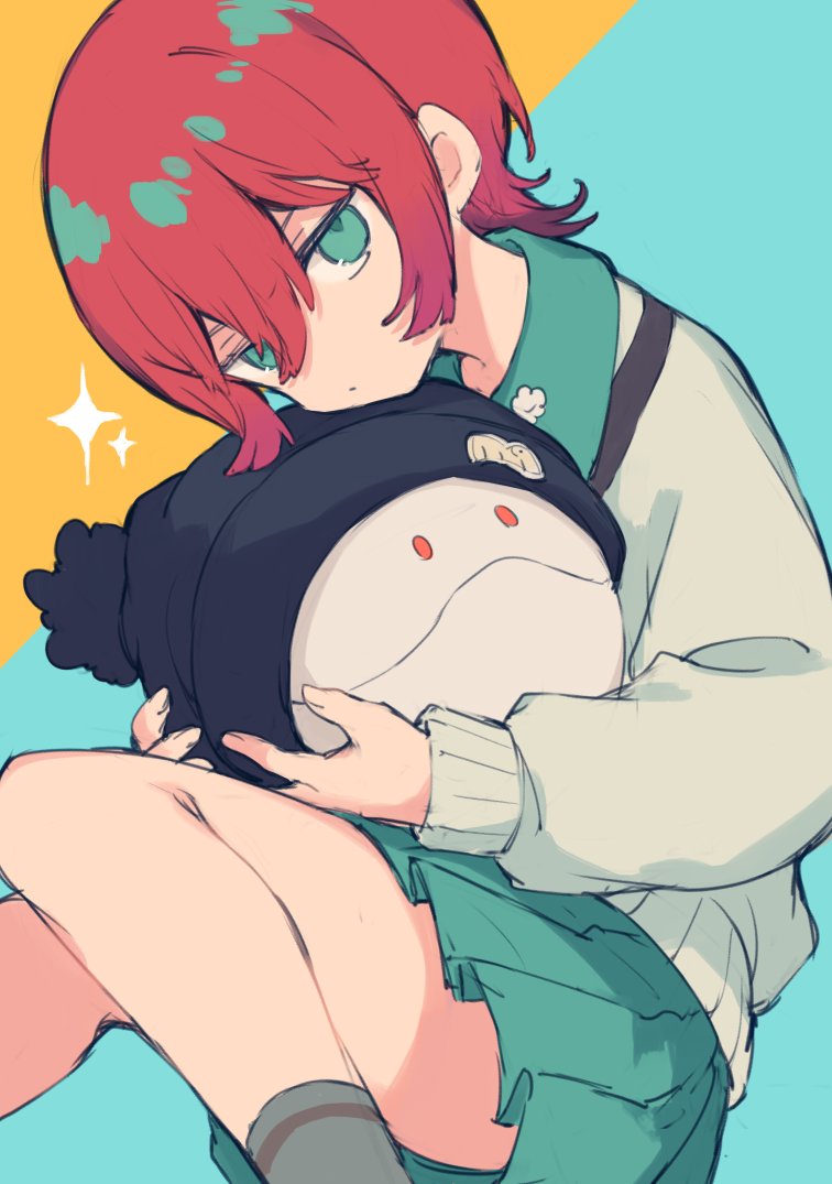 1girl, amate_yuzuriha, aqua_eyes, aqua_skirt, closed_mouth, gundam, gundam_gquuuuuux, haro