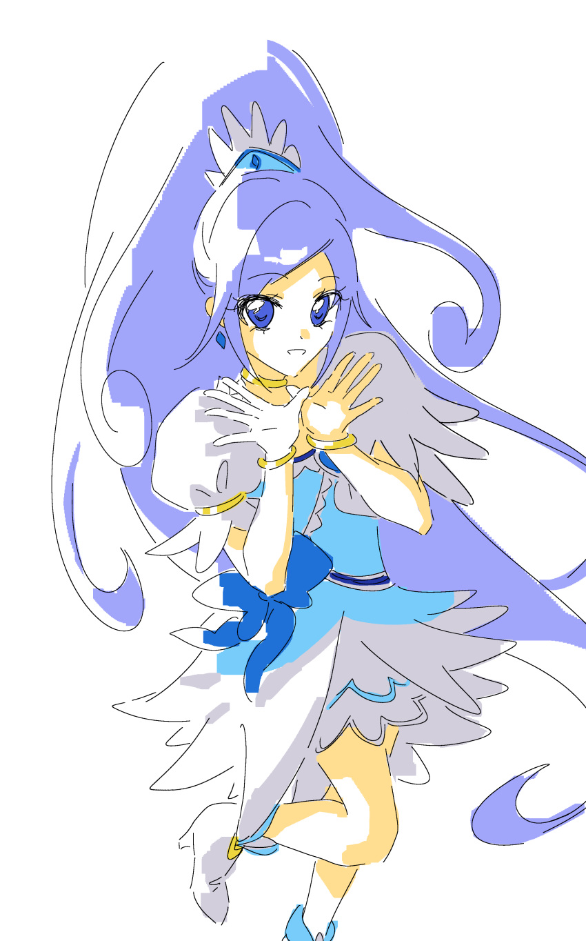 1girl, absurdres, blue_dress, blue_eyes, blue_hair, boots, bracelet, cure_diamond