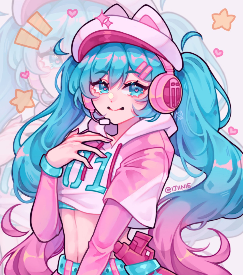 animal_hat, blue_eyes, blue_hair, cat_hat, fortnite, hat, hatsune_miku, highres