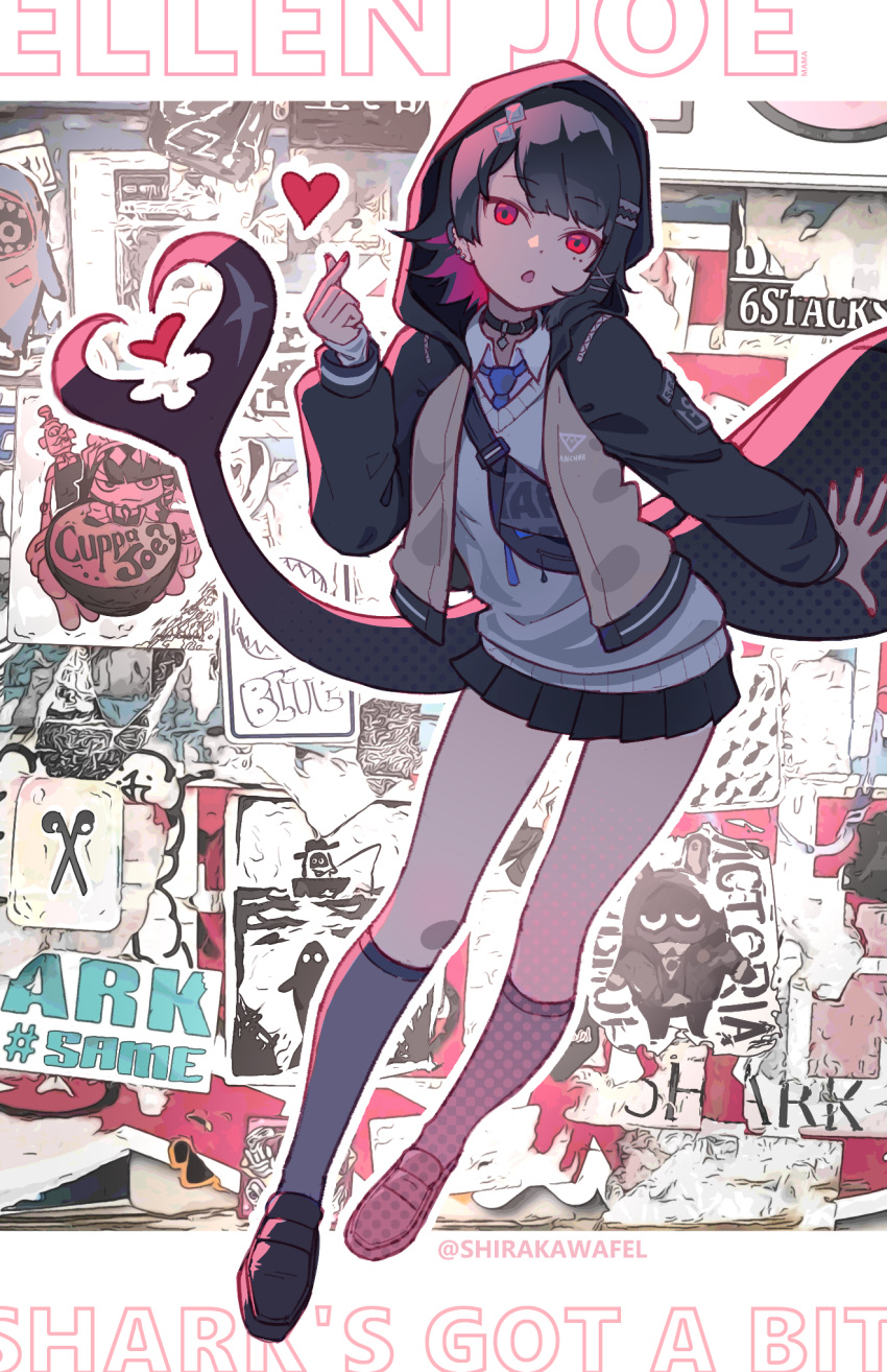1girl, bangboo_(zenless_zone_zero), black_choker, black_footwear, black_skirt, blue_necktie, butler_(zenless_zone_zero), cardigan
