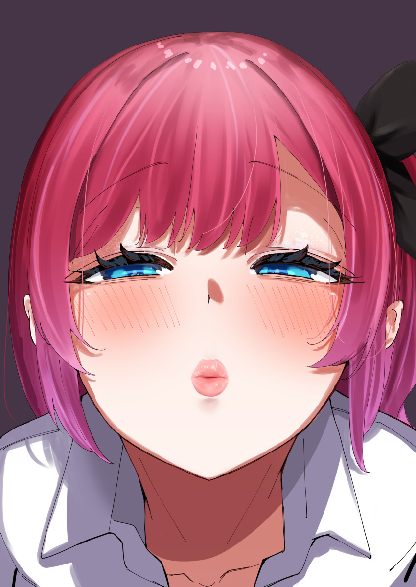 absurdres, blue_eyes, blush, bow, collar, collarbone, eyelashes, from_above