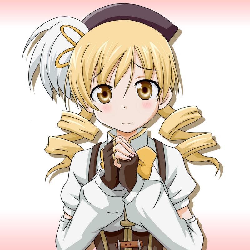 blonde_hair, blush, drill_hair, fingerless_gloves, folded_hands, gloves, gradient, hands_together