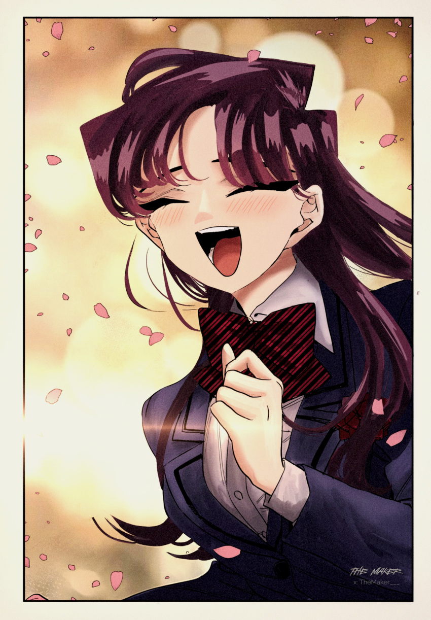 closed_eyes, highres, komi-san_wa_komyushou_desu, komi_shouko, light_rays, smile, themaker