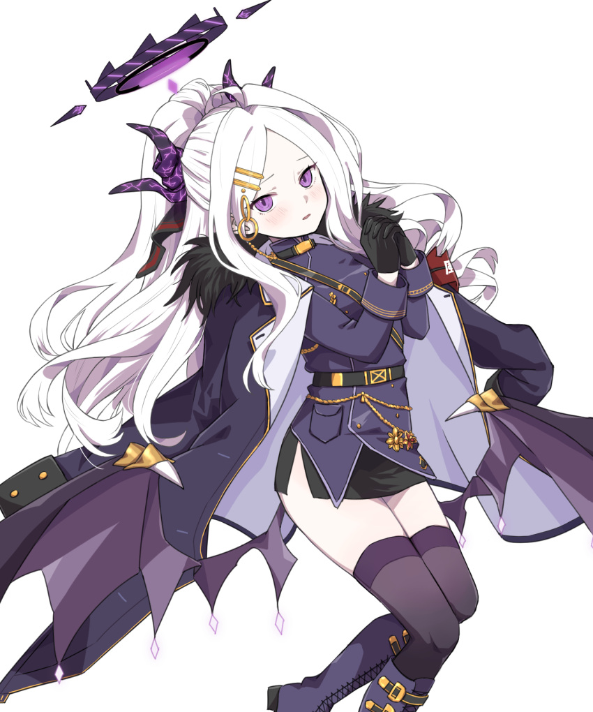 1girl, ahoge, armband, belt, black_belt, black_coat, black_footwear, black_gloves