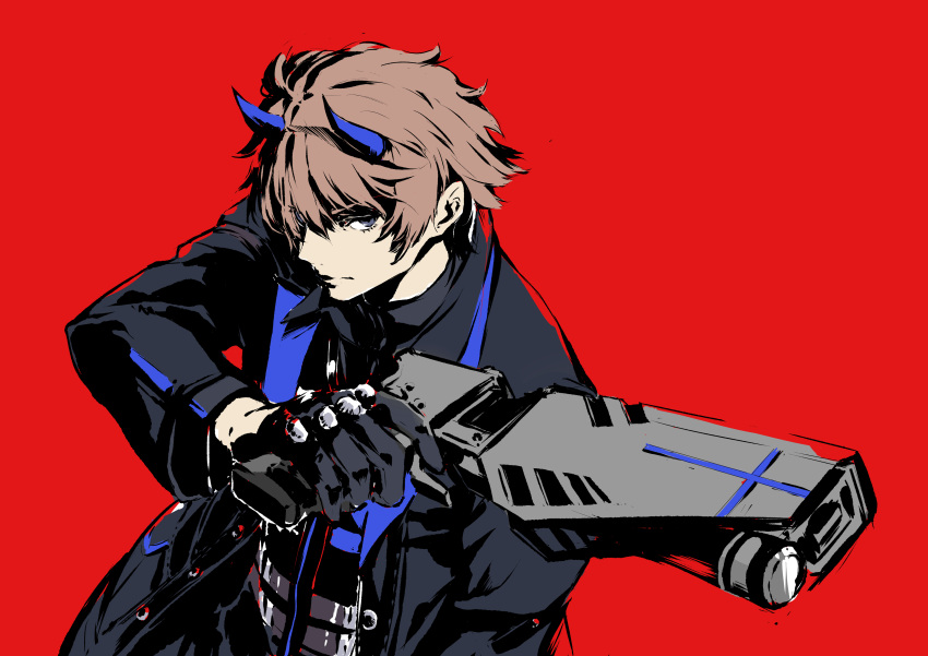 1boy, absurdres, ay5122379, black_gloves, black_jacket, black_shirt, blue_horns, blue_jacket