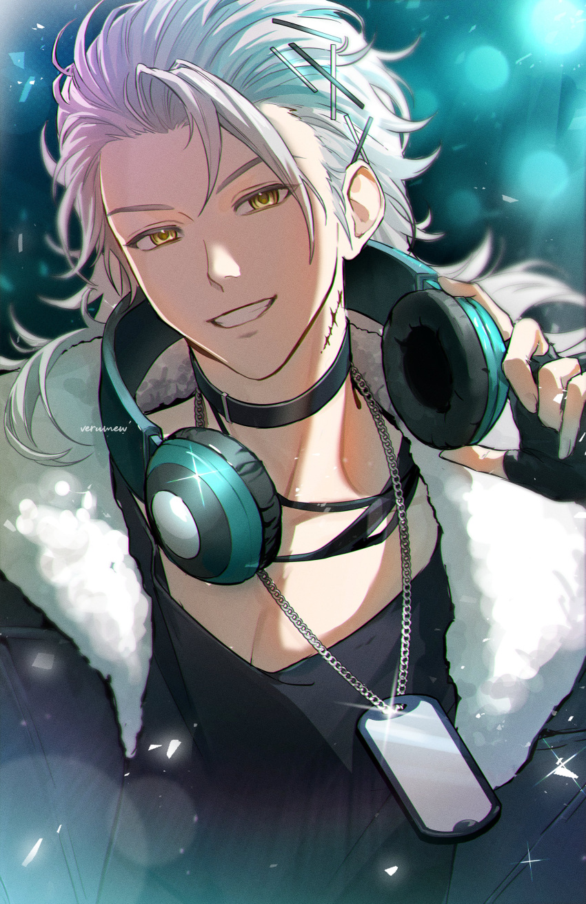 1boy, aalto_(wuthering_waves), absurdres, black_choker, black_jacket, black_shirt, choker, commentary
