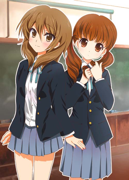 bad_id, blush, extra, k-on!, masuyama_kei, multiple_girls, school_uniform, smile