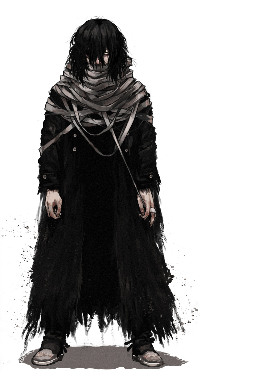 1boy, aizawa_shota, black_coat, black_hair, black_pants, boku_no_hero_academia, coat, covered_mouth