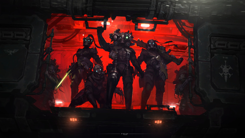 absurdres, assault_rifle, blue_eyes, bodysuit, bolter, callidus_assassin, culexus_assassin, eddygonzlezdvila