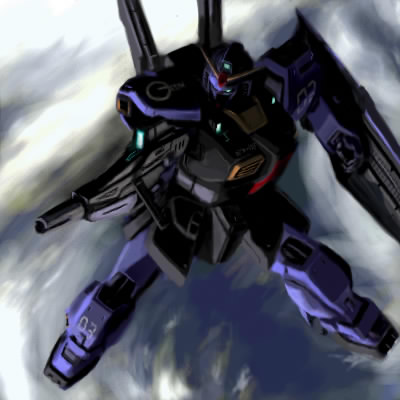 aiming, beam_rifle, blue_eyes, commentary_request, energy_gun, gundam, gundam_mk_ii, lowres