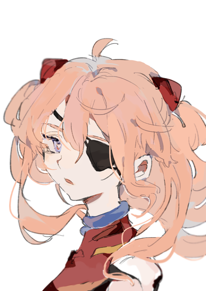 1girl, ahoge, blue_eyes, bodysuit, eyepatch, floating_hair, hair_between_eyes, interface_headset