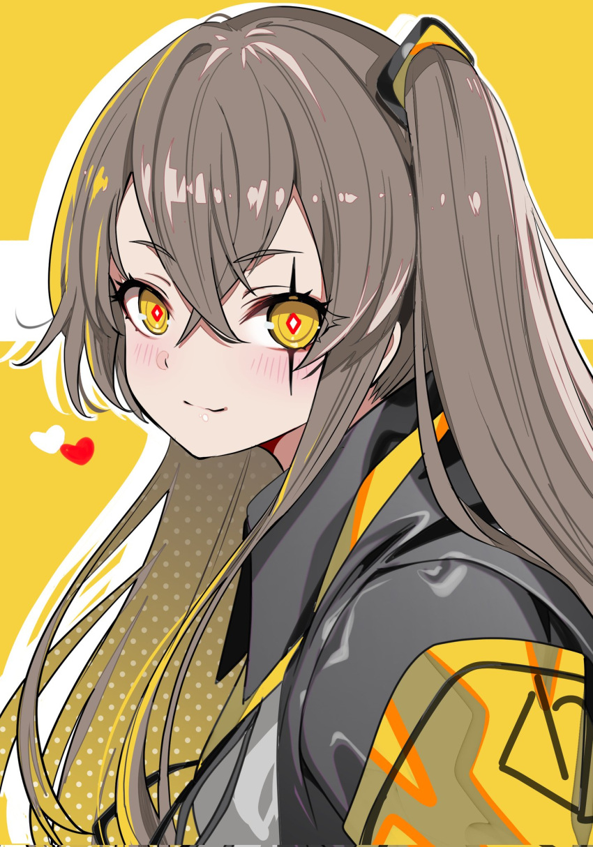 1girl, black_jacket, blonde_hair, brown_hair, closed_mouth, colored_inner_hair, cropped_torso, crossed_bangs