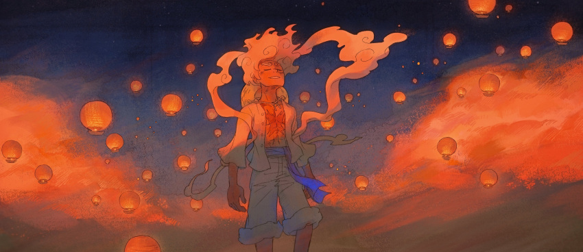 1boy, absurdres, closed_eyes, gear_fifth, hagoromo, happensweater, highres, lantern