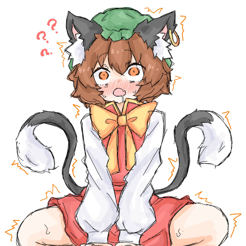 1girl, ?, animal_ear_fluff, animal_ear_piercing, animal_ears, blush, bow, bowtie