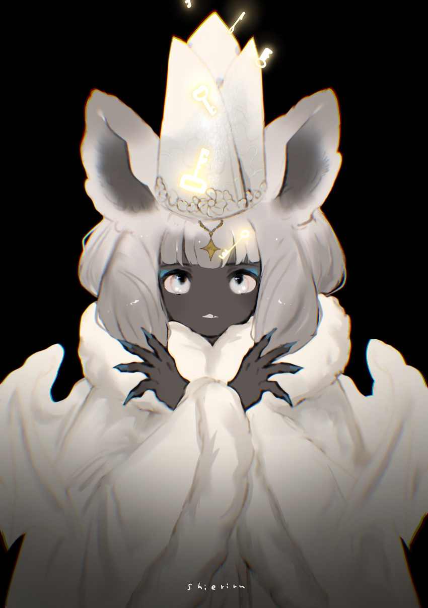 1girl, absurdres, animal_ears, bat_wings, black_background, blue_eyeshadow, blue_nails, blunt_bangs