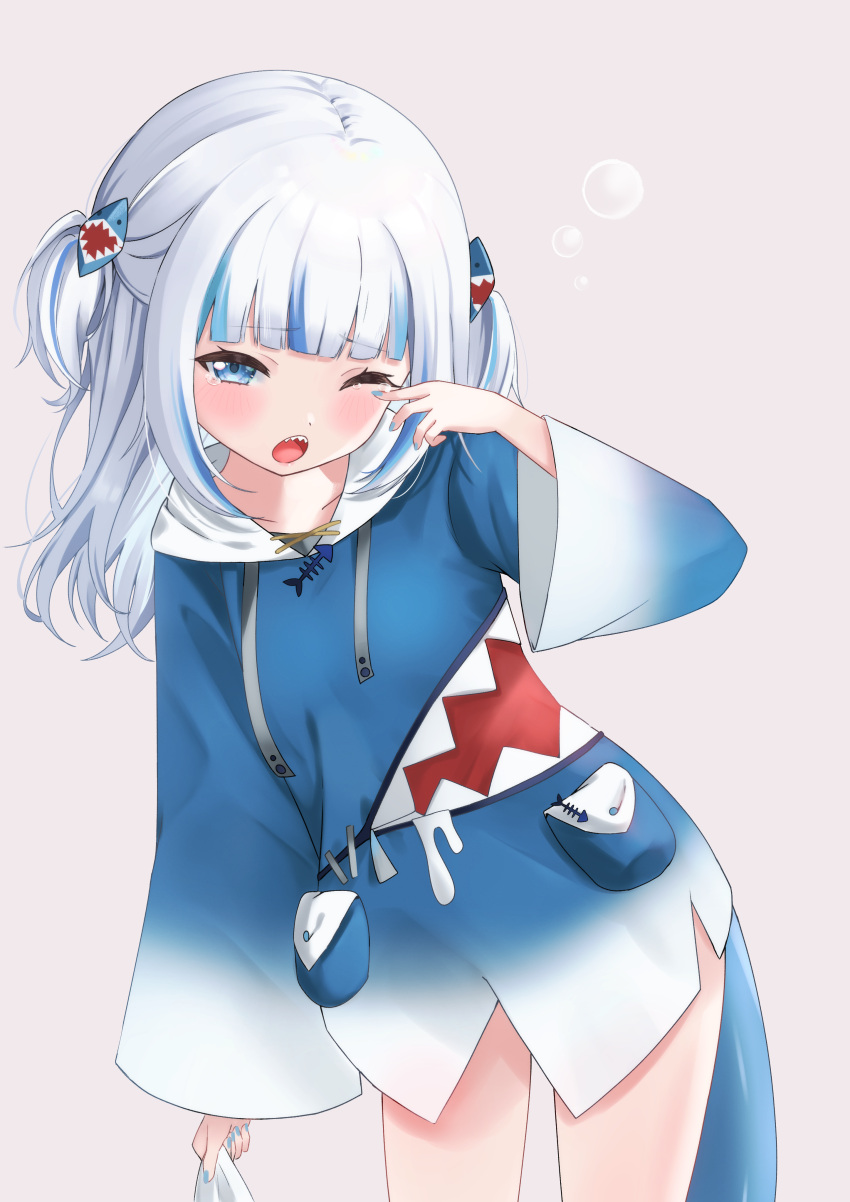 1girl, 4kimizuki, absurdres, animal_costume, blue_eyes, blue_hair, blue_hoodie, blue_nails