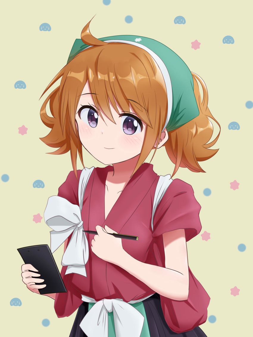 1girl, absurdres, blush, brown_hair, chotto_ippai!, highres, holding, holding_pencil