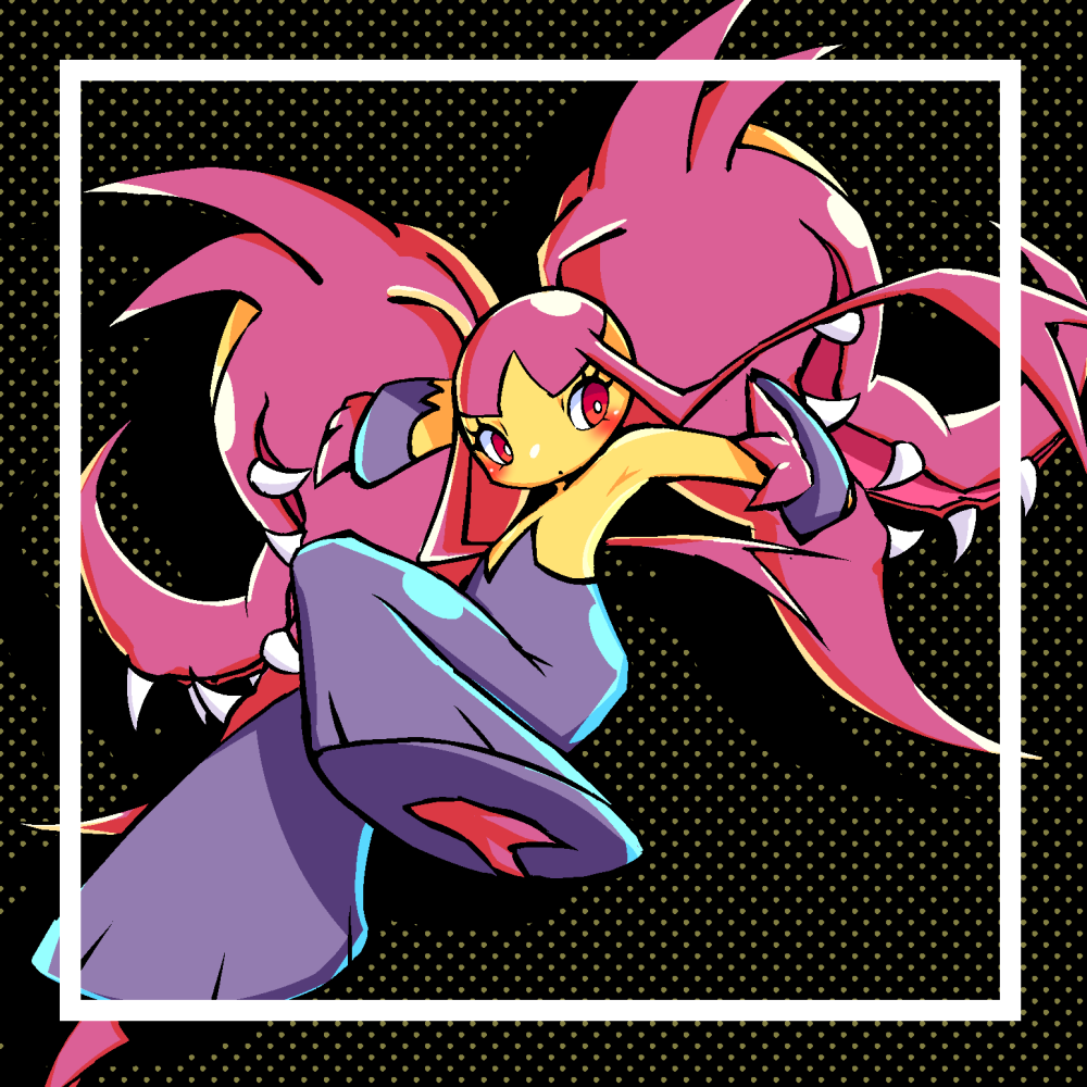 alternate_color, black_background, blush, drop_shadow, eyelashes, full_body, mawile, mega_mawile