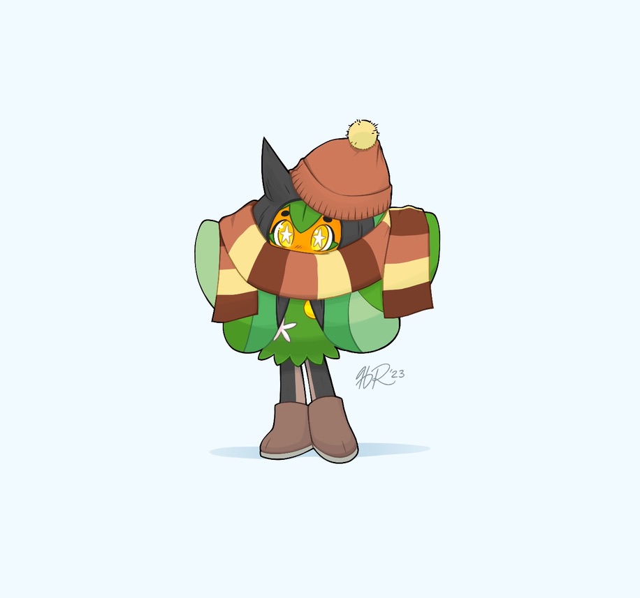 boots, brown_footwear, clothed_pokemon, dated, full_body, hat, heather_gibbons, no_humans