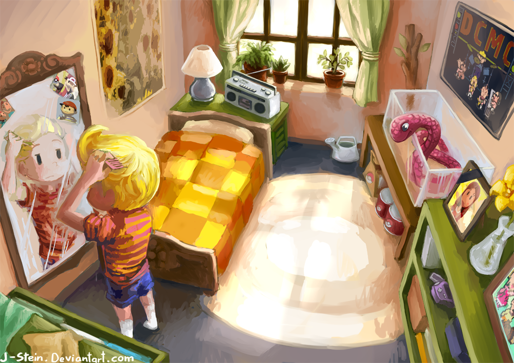 1boy, bed, blonde_hair, boney, brushing_hair, commentary, curtains, dcmc
